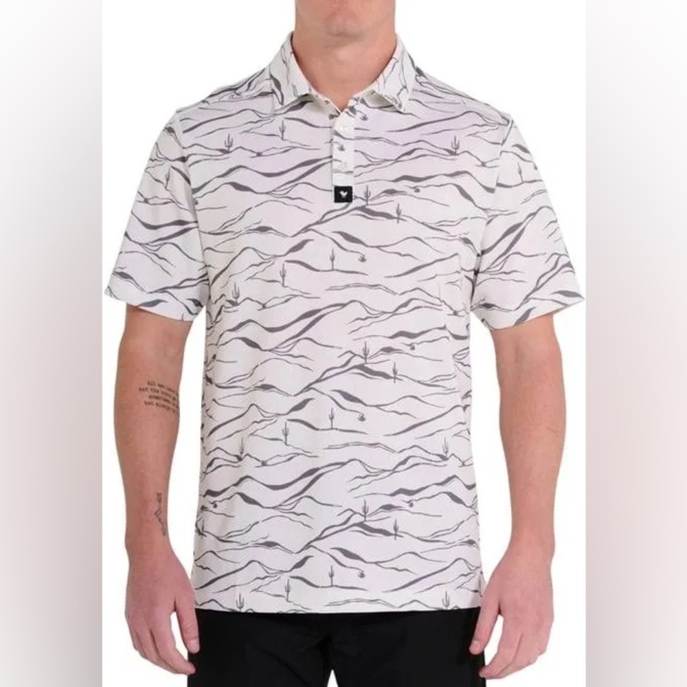 Bad Birdie Pique Polo Desert Frontier White Golf Cactus Stretch Mens Medium